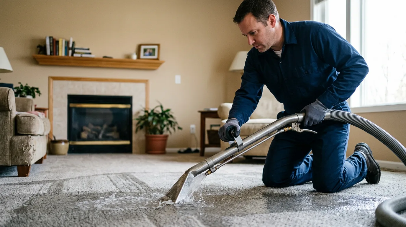 Water damage restoration technician working near Victorville, CA